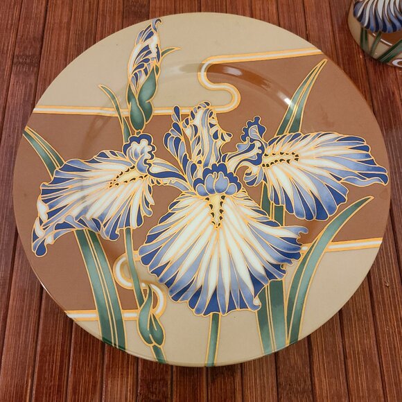 Vintage Fitz & Floyd Cloisonne Iris Dessert Plate & Matching Mug - Picture 2 of 10